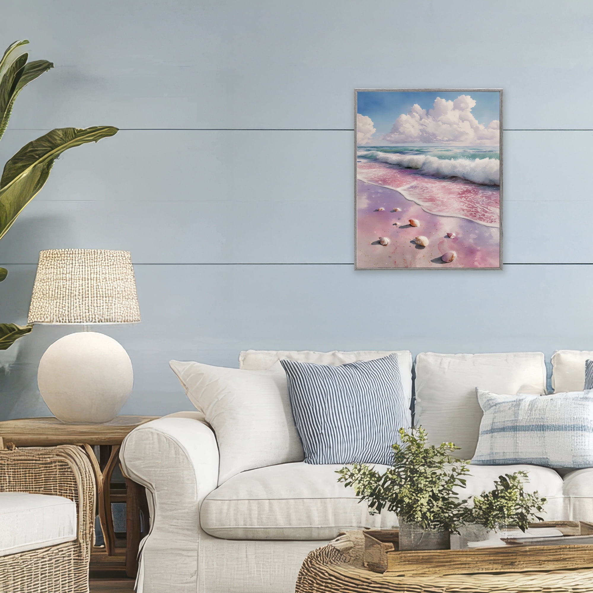 Stupell Industries Pink Sands with Scattered Shells Gray Framed Giclee Art, design by Franklyn Gregory