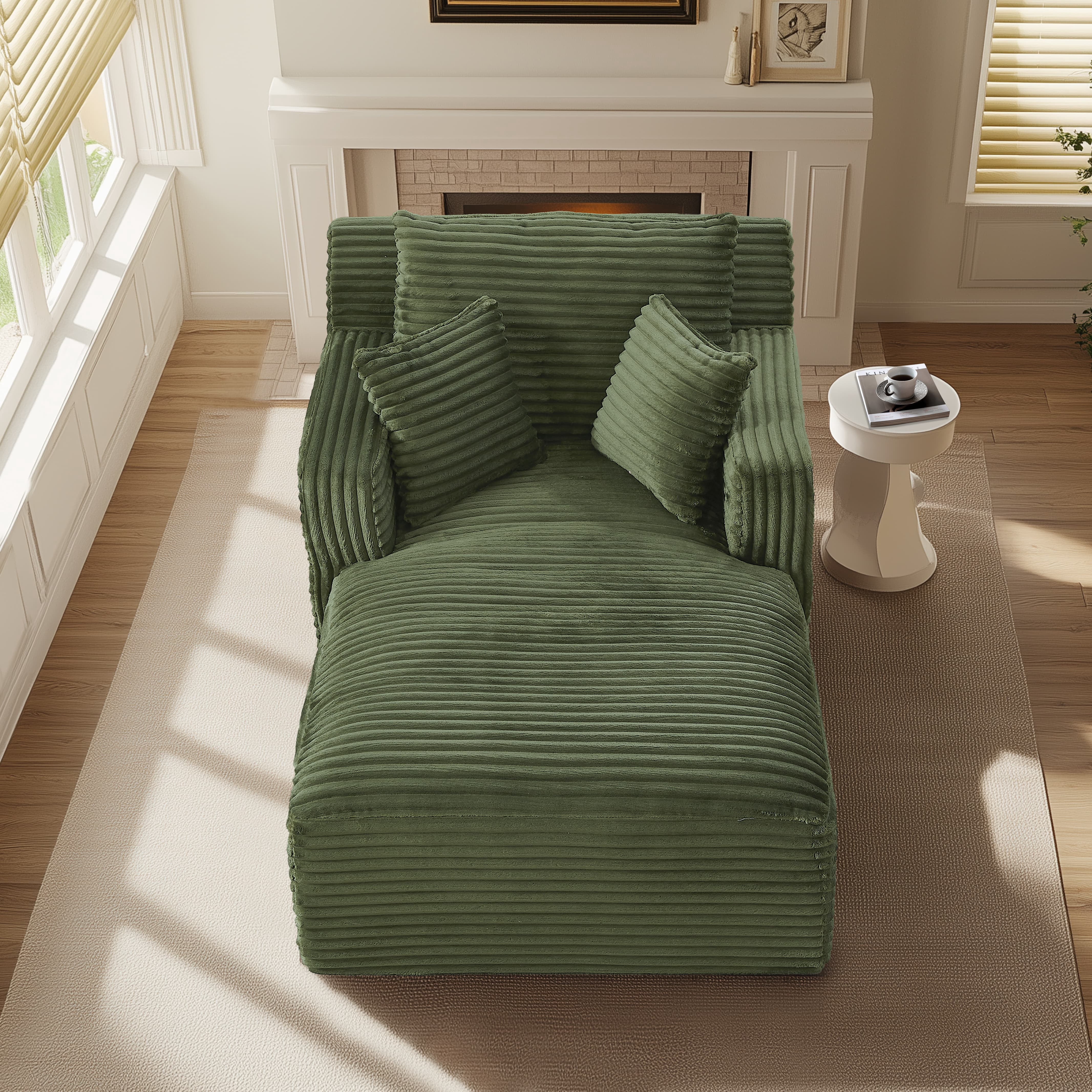MAYEERTY Single Corduroy Chaise Lounge Sofa, Modern Couch with Spring Cushion for Apartment, 65*39*33"Green