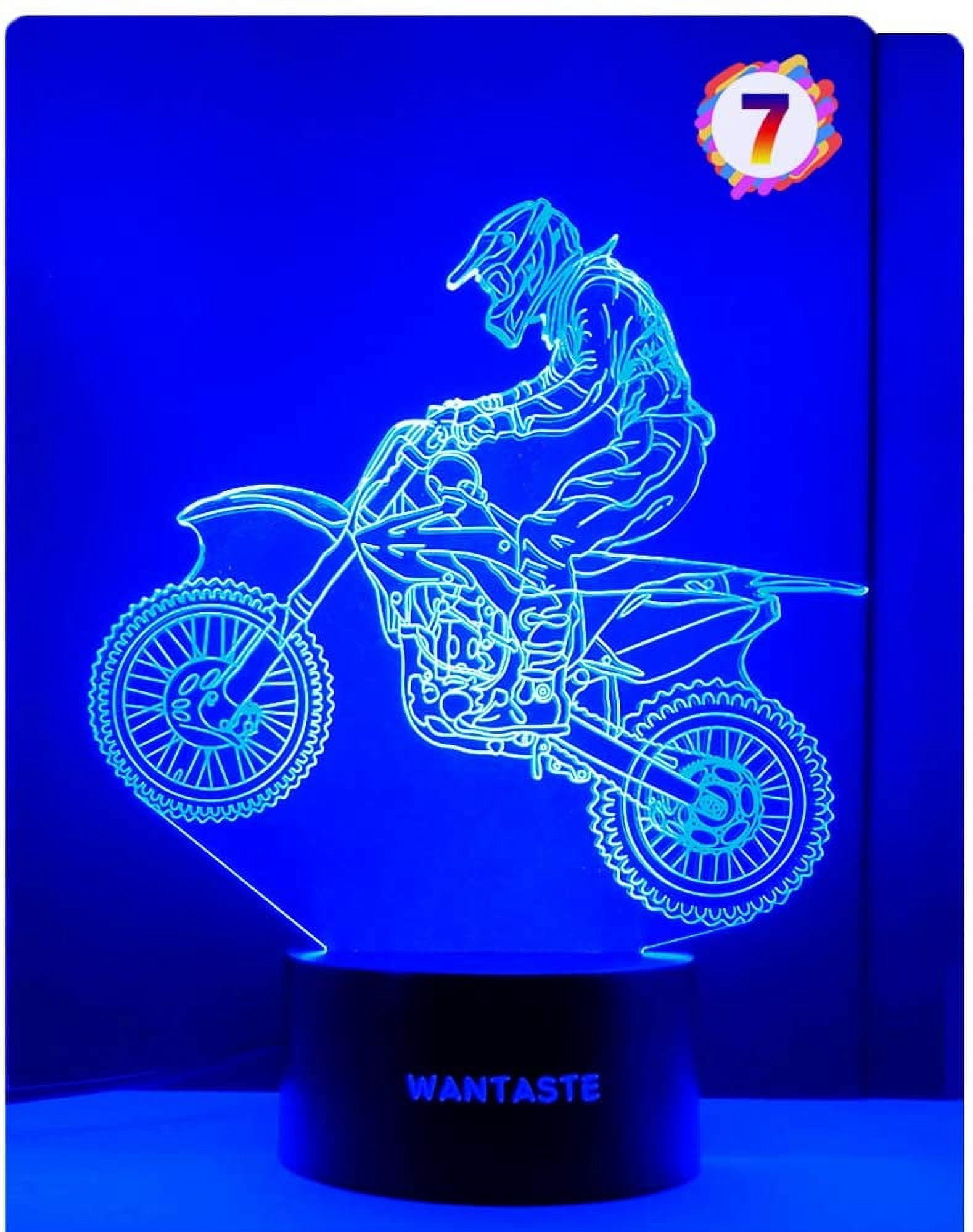 Motocross 3D Lamp Gift with Remote, Dirt Bike Decor Toys for Boys Girls Room, 7 Colors Changing Nightlight Bedside for Kids Baby
