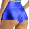 thumbnail image 5 of LiiYii Women's Shiny Metallic Shorts High Waist Yoga Hot Pants Nightclub Rave Party Short Pants Blue M, 5 of 7