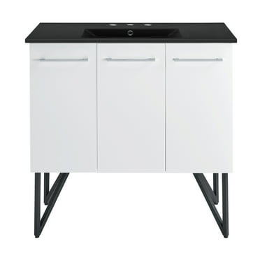Annecy 36 in. White Bathroom Vanity With Black, 3-Hole Ceramic Sink Top
