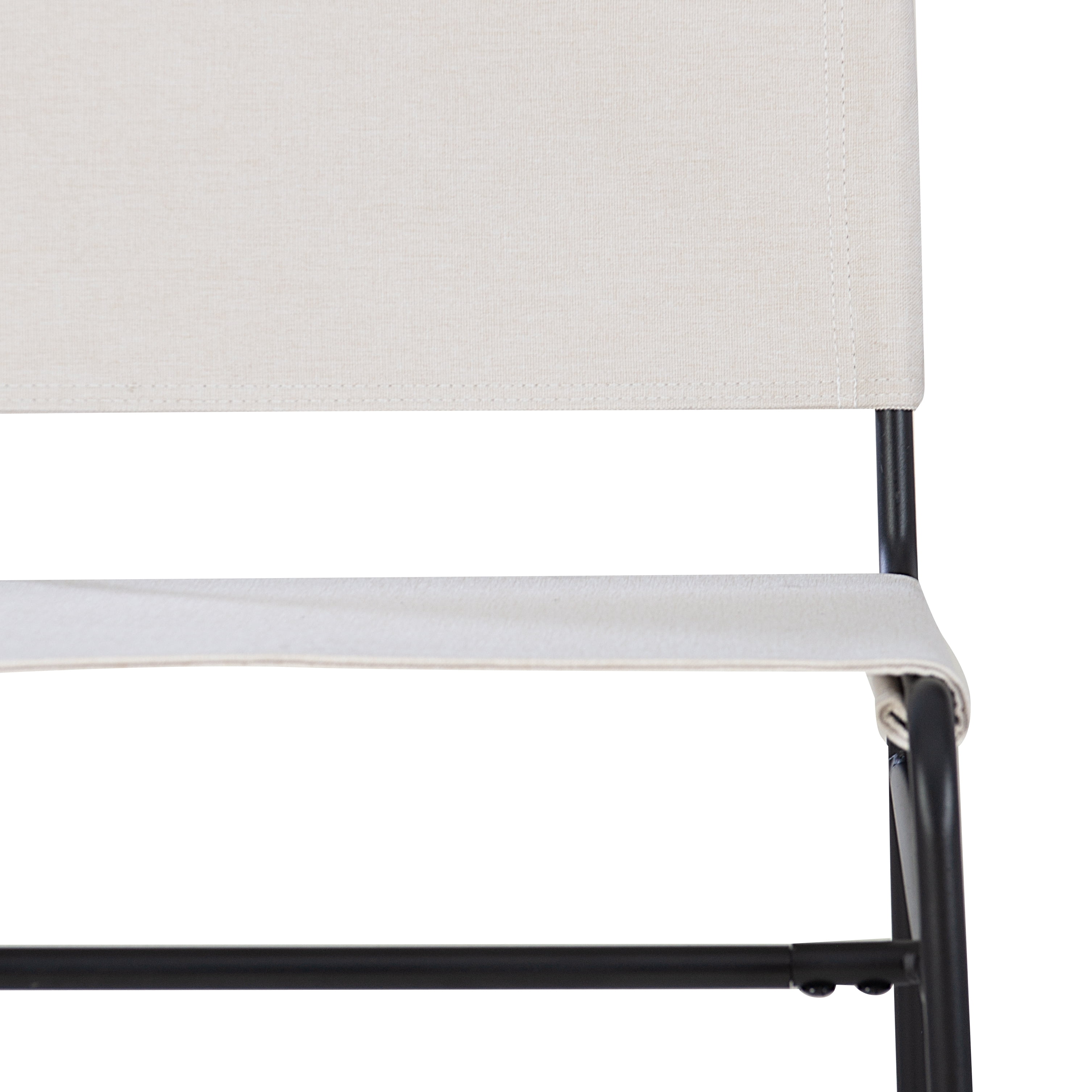Linon Willey Dining Chair Cream Faux Leather Sling Seat Steel Frame in Black