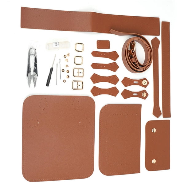 Kit de bolso de hombro de cuero precortado para mujer, hecho a mano, bolso de mano artesanal marrón