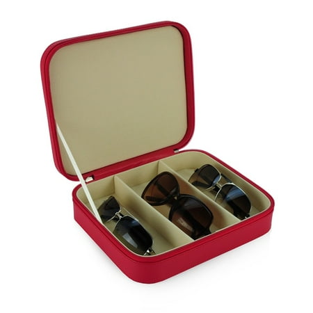 3 Piece Pink  Extra Large Travel Eyeglass Sunglass Glasses Zippered Case Storage Organizer Collector Box