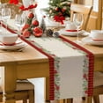 thumbnail image 5 of Burlap Table Runner 108 Inches Long,Merry Christmas Poinsettia Red Berry Non-Slip Kitchen Table Runners for Dining Room Everyday Use Party Table Decorations Green Leaves Red Plaid, 5 of 9