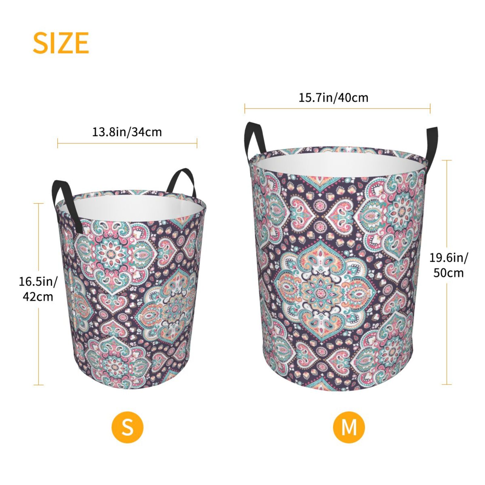Large Laundry Basket with Handles - Paisley Pattern No.9036 Kids Baby Dirty Clothes Laundry Hamper for Bedroom Aesthetic