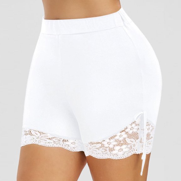 Lace Shorts for Women Running Gym Yoga Under Shorts for Dresses Sexy Seamless Stretch Soft Biker Shorts White M