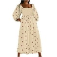thumbnail image 2 of Njagoc3 Womens Short Sleeve Square Neck A - Line Midi Dress, Printed, Casual Daily & Picnic Outfit, 2 of 6