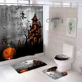 thumbnail image 2 of Twinkseal Hotel Bathroom Accessories Castle Pumpkin Halloween Shower Curtain Set with Non-slip Rugs Toilet Lid Cover Bath Mat Waterproof Mildew-resistant, 2 of 8