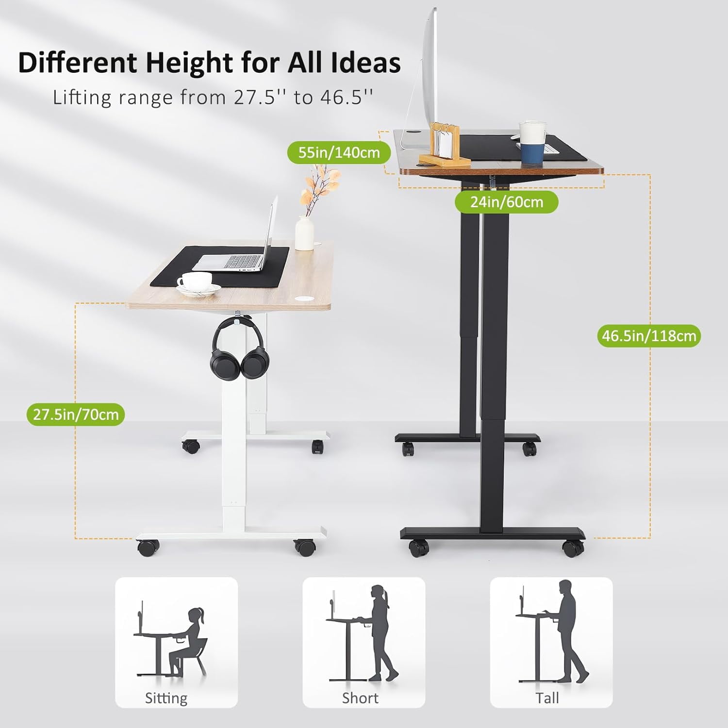 Adnoom 63″X24″ Electric Standing Desk, Metal Frame Height Adjustable Standing Desk Converter w/Large Mouse Pad, Sit Stand Computer Desk Home Office Desk with Lockable Wheels
