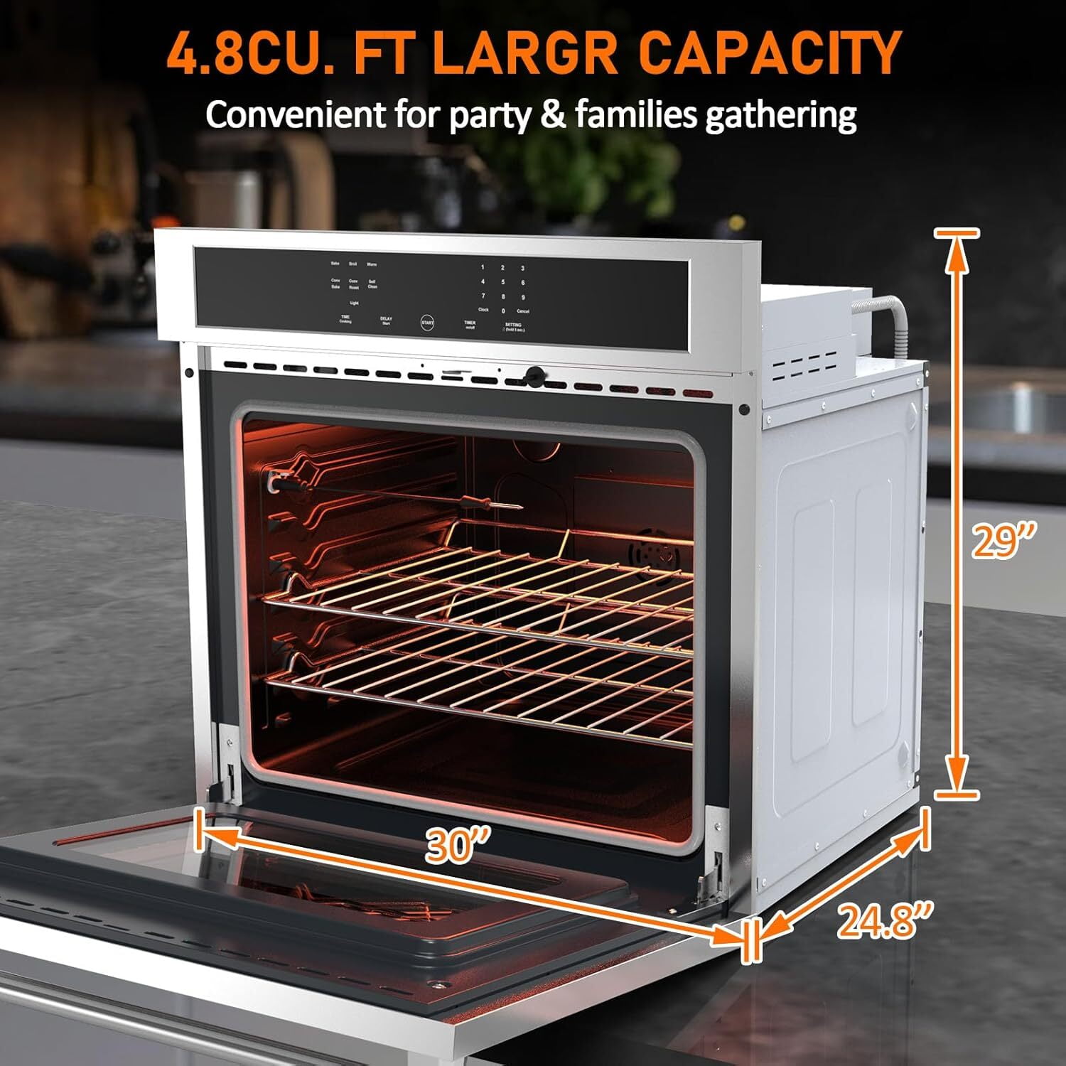 Garvee 30" Single Wall Ovens, 4.8 Cu.ft Built-in Convection Oven, Electric Oven with Safety Lock, LED Display, Touch Control, Timer for Kitchen, 3800W, 240V, Sliver