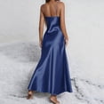 thumbnail image 5 of Aboser Satin Dresses for Women Summer Casual Spaghetti Strap Sundress Sleeveless High Split Maxi Dress Solid Color V Neck Cami Dresses, 5 of 9