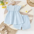 thumbnail image 4 of NIEWTR Girls Summer Toddler Outfits Sleeveless Top + Cuffed Shorts 2 Piece Casual Set(A-Blue,18-24 Months), 4 of 4
