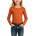 thumbnail image 2 of hengsof Girls Long Sleeve Shirts Crewneck Ruched Side Slim Fit Tops Ribbed Knit Casual Tee Shirt 5-13 Years, 2 of 6