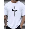 thumbnail image 1 of [Minimalist Style] Men's Black Cotton Casual Short Sleeve T-Shirt with Stylish White Cross Print - Soft, Breathable, and Comfortable for Casual Attire, 1 of 4