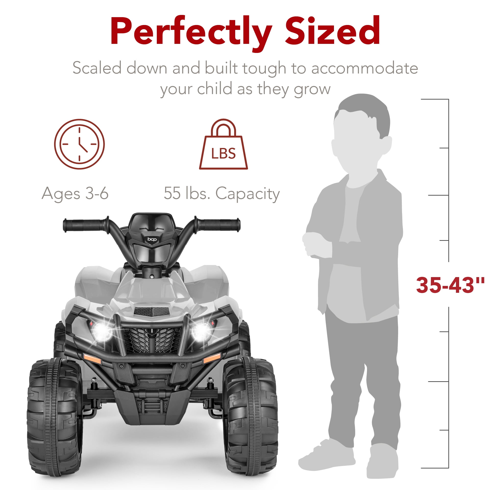 Best Choice Products 12V Kids Ride-On ATV Quad w/ Bluetooth, 2.4mph Max, Treaded Tires, LED Lights, Radio - Gray