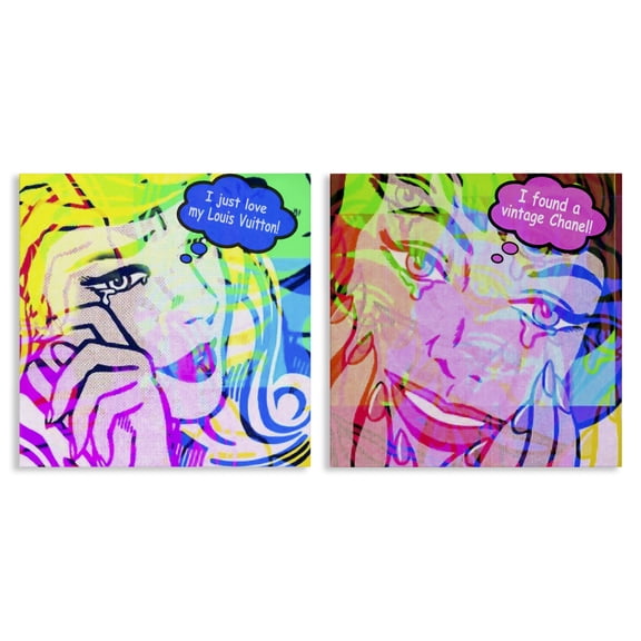 Stupell Industries Crying Comic Fashionistas People Painting Wrapped Canvas Art Print Wall Art, 17 x 17, Set of 2