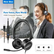 New Bee USB Office Computer Headset with In-Line Volume Control Noise Cancelling Microphone