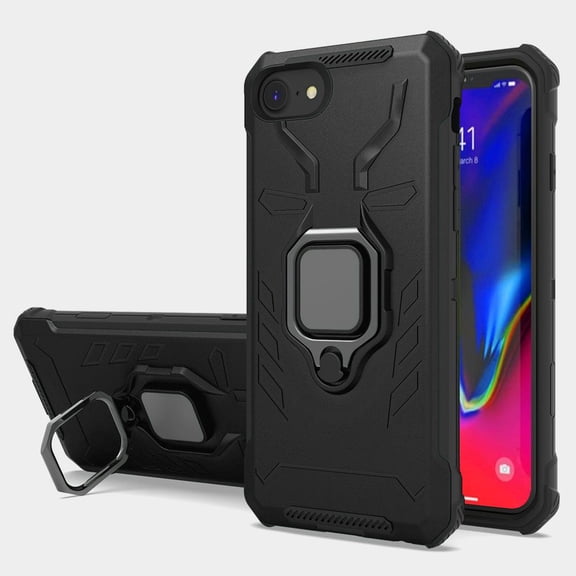 For Apple iPhone SE 2022 /SE 2020/8/7 Hybrid TPU Armor Military Protection Heavy Duty Shockproof with 360 Rotatable Ring Cover ,Xpm Phone Case [Black]