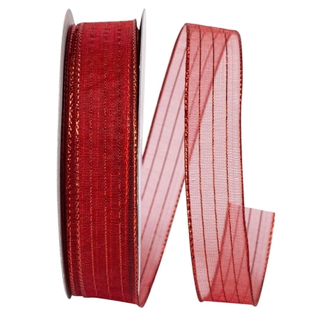 Reliant Ribbon - 2556-065-03J Metallic Organza Stripe Ribbon Red 5/8 Inch 25 Yards