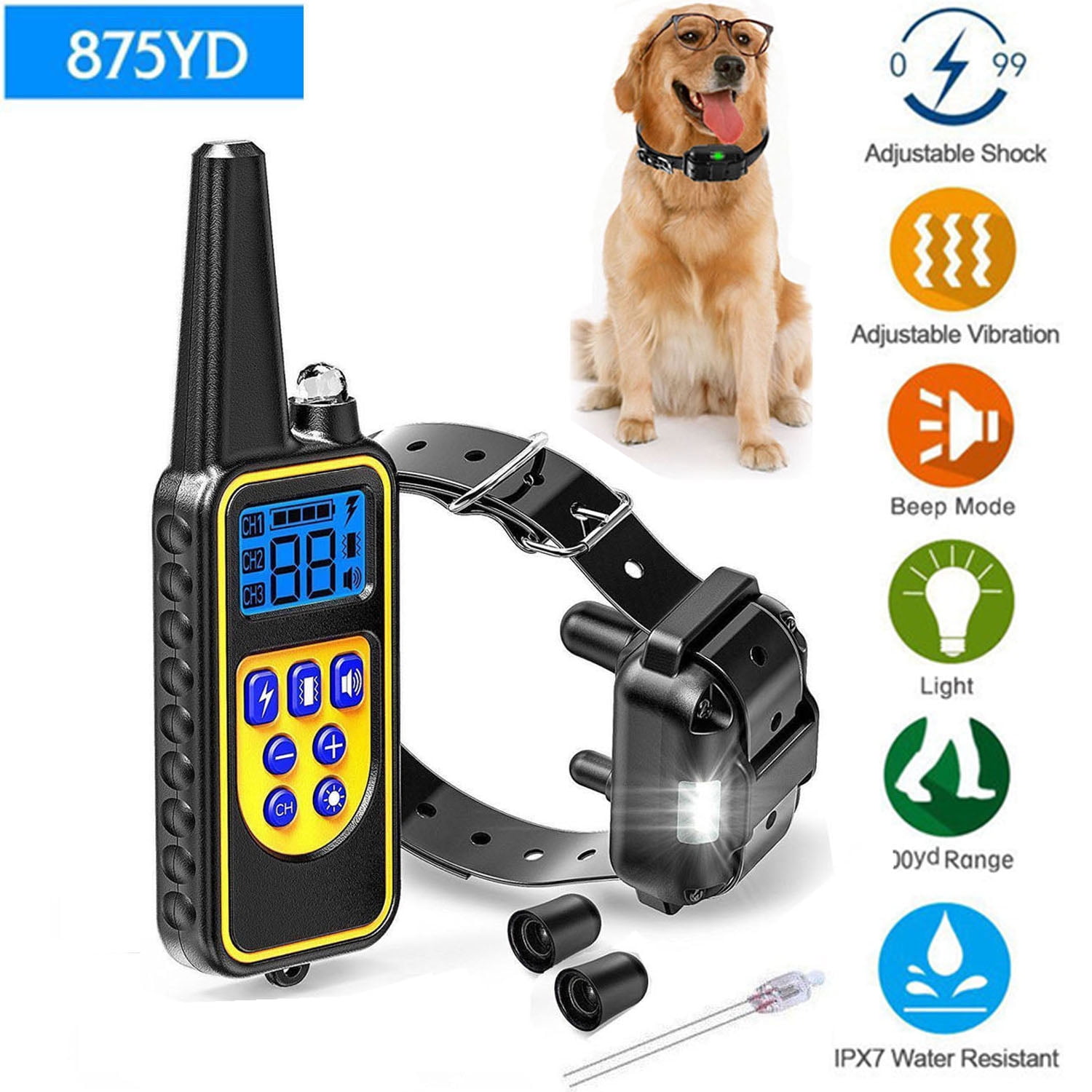 Waterproof Rechargeable LCD 1100 Yard Shock Vibra Remote 2 Dog Training Collar 