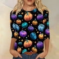 thumbnail image 7 of Women's Halloween Pumpkin Tops 3/4 Sleeve Tops Funny Graphic Tees Fall Crew Neck Loose Fit Vintage Halloween T-Shirts, 7 of 7
