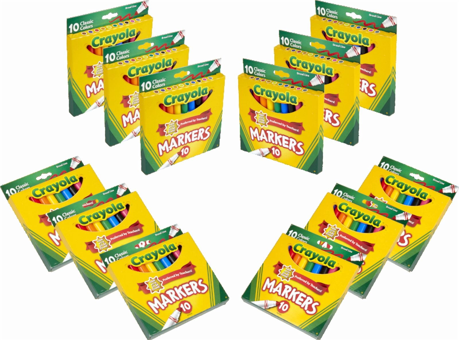 Crayola Broad Line Art Markers, Classic Colors, 10 Count, in Pack of 12