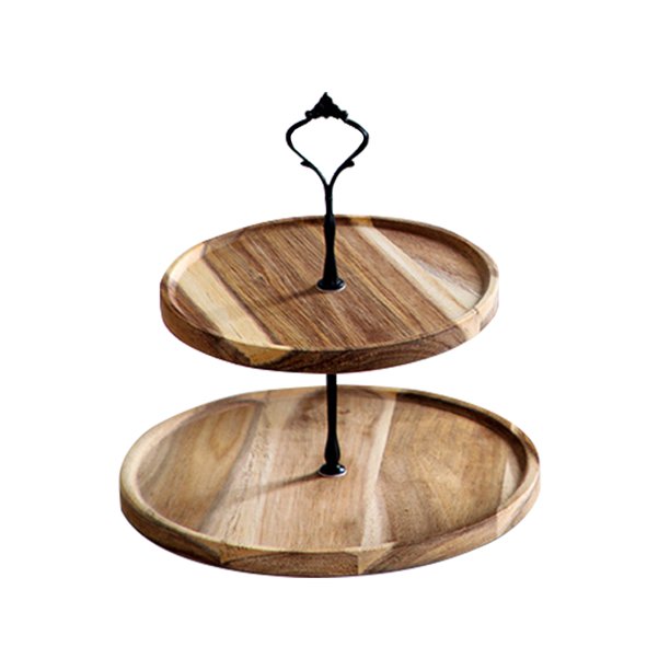 LVOERTUIG Fruit Tray Stand Snack Display Plate Wooden Home 2 Tier