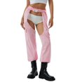 thumbnail image 1 of Women Rave Chaps Buckles Bottomless Pants High Waist Wide Leg Belted Cargo Trousers, 1 of 9