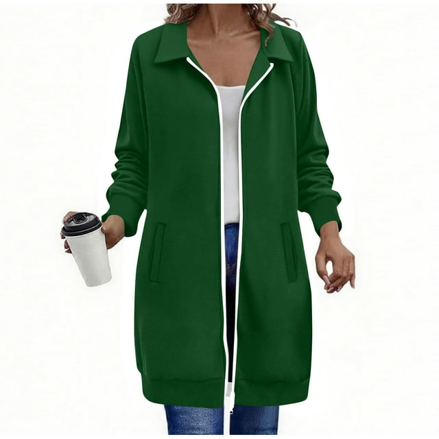 HAiming Womens Oversized Long Hooded Sweatshirt Zip up Solid Color Drawstring Hoodie Tops with Pockets
