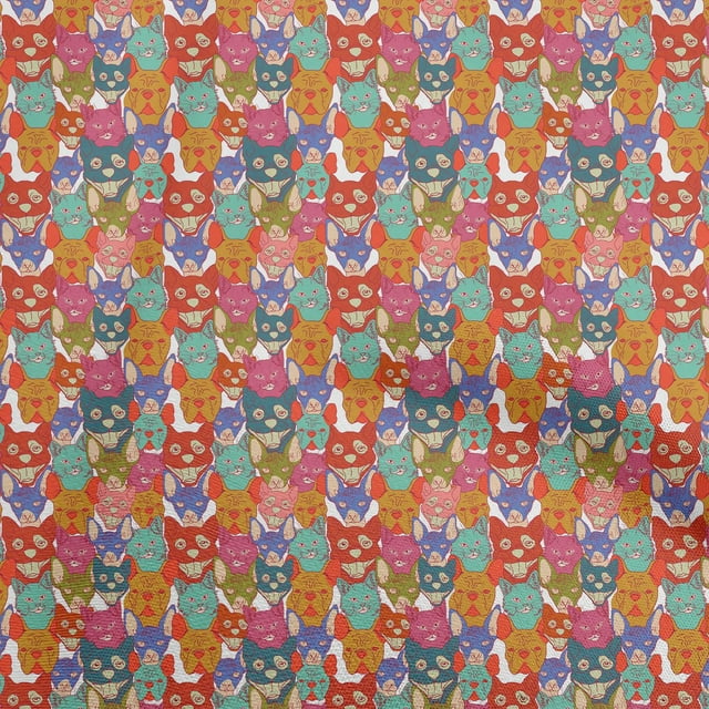 oneOone Viscose Chiffon Orange Fabric Cat Sewing Craft Projects Fabric Prints By Yard 42 Inch Wide