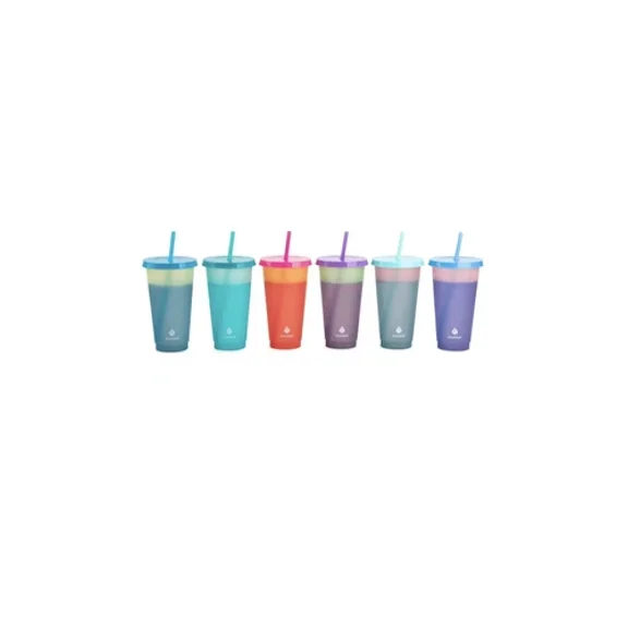 6 Sets Manna Neon Color Changing Cup Lid Straw Adult & Kids Love! Cups 24Oz New