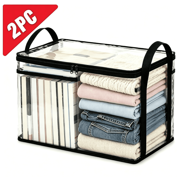 MDHAND 2pcs Large Foldable Book Box Bag, Handbag Style Storage Tote for Magazines, Books, Stationery, Cosmetics, Home Office Travel Organizer