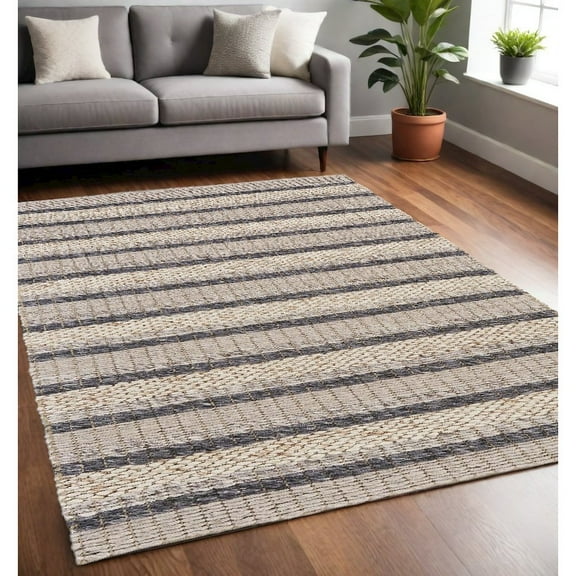 5' X 8' Ivory Tan And Gray Wool Hand Woven Stain Resistant Area Rug
