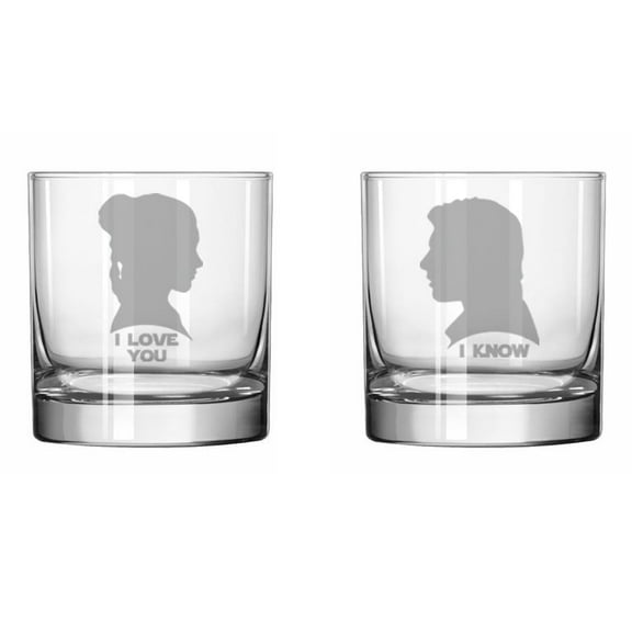 Set of 2 Glass 11 oz Rocks Whiskey Glass Gift I Love You I Know For Couple Anniversary Engagement Wedding