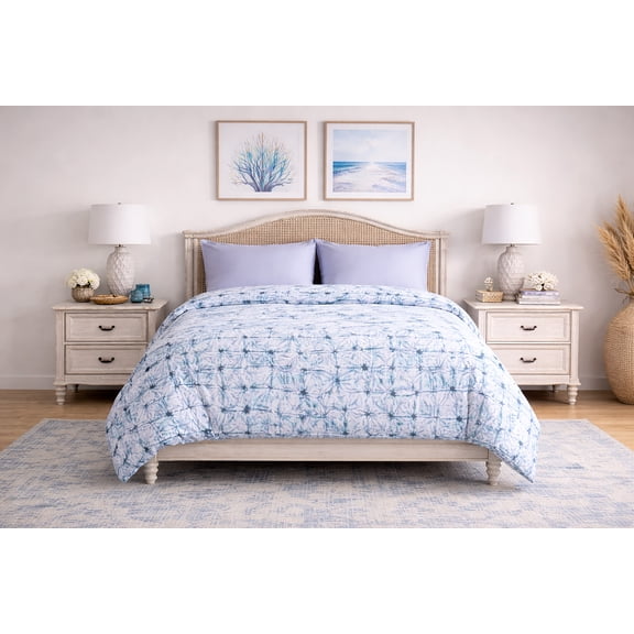 Shibori Sketch-Recycled Plastic/Sustainable Cotton Queen Duvet Cover Set Including 2 Shams.Made in Green by Oeko-Tex.