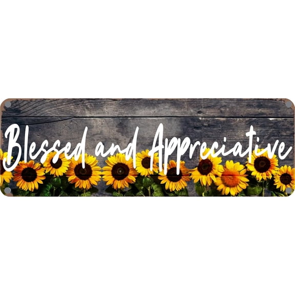 Vintage Metal Tin Sign 4"x16" Blessed and Appreciative Retro Wall Decor for Home, Cafe, and Garden - Aluminum Sign for Men & Women