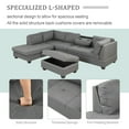 thumbnail image 2 of Reversible Sectional Sofa with Chaise Lounge, Modern L-shaped Linen Sofa with Storage Ottoman and Cup Holder, Rivet Trim Upholstered Living Room Sofa with Removable Back Cushion, Gray, 2 of 7