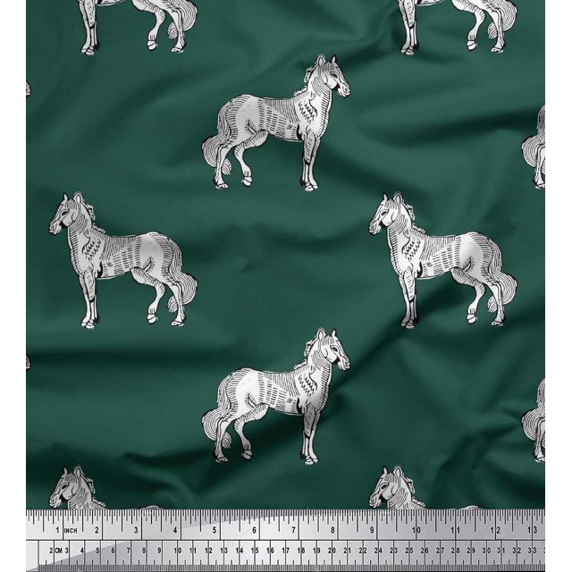 Soimoi Silk Fabric Horse Block Decor Fabric Printed Yard 42 Inch Wide