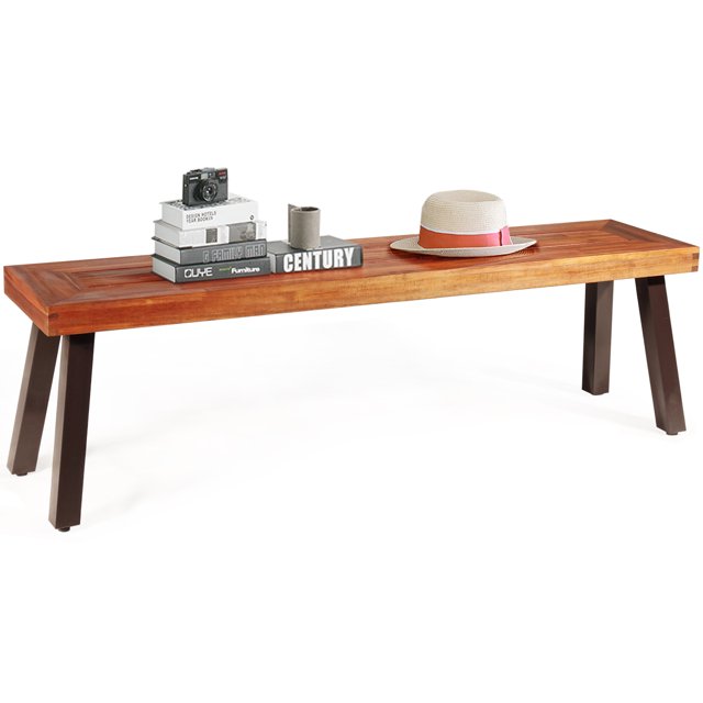 Topbuy Banc d'Extérieur en Bois d'Acacia Naturel pour Patio, Sans Dossier, Banc de Salle à Manger en Bois