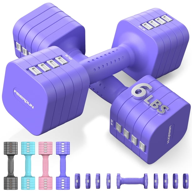 Juego de mancuernas FEIERDUN 5 en 1 ajustables, 2 unidades de 5,4 kg y 2,7 kg, color morado