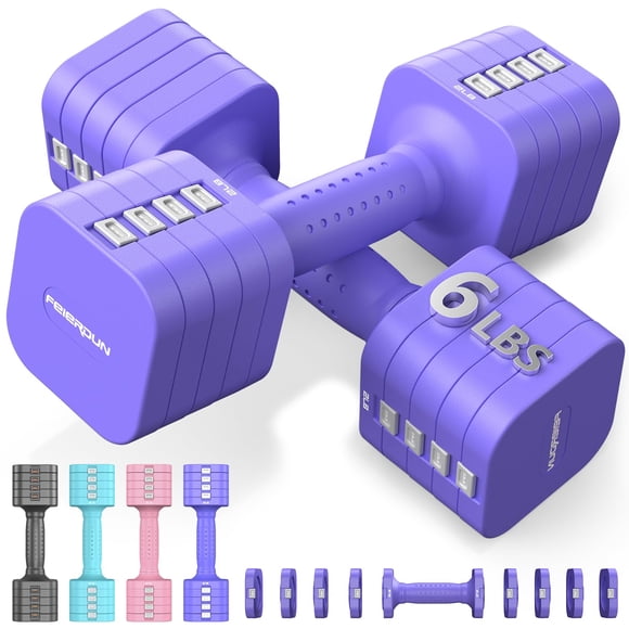 Juego de mancuernas FEIERDUN 5 en 1 ajustables, 2 unidades de 5,4 kg y 2,7 kg, color morado