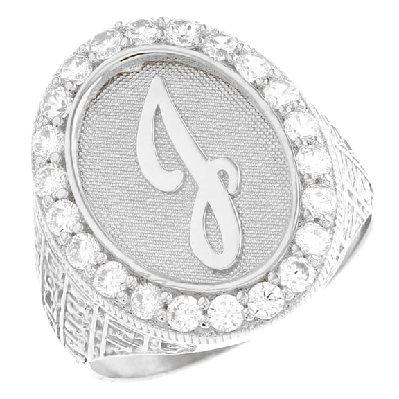 JackAni 10k White Gold Mens Oval Halo White CZ Initial Letter J Ring - Size 8.00