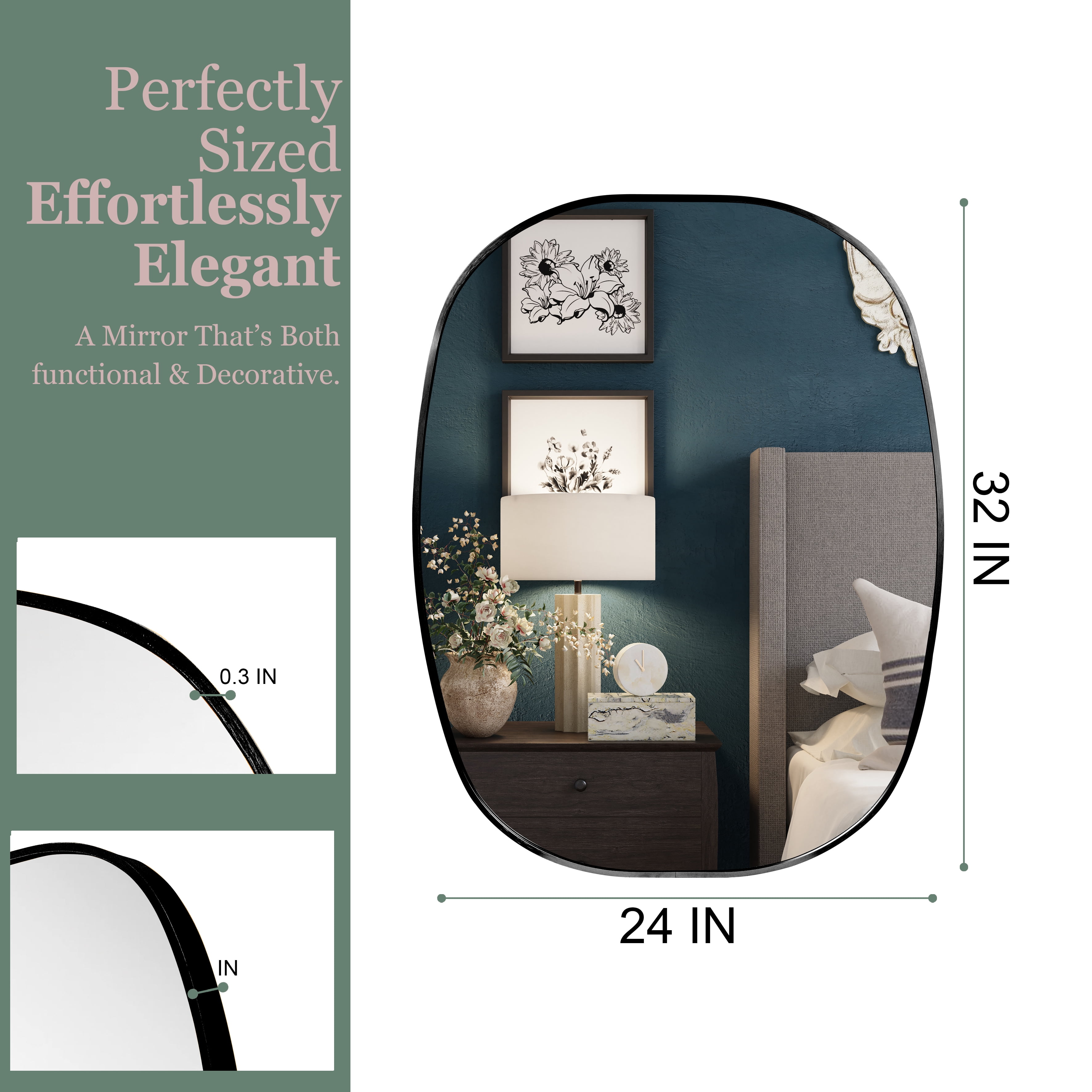 24x32-Inch Oval Bathroom Mirror with Black Metal Frame, Modern Vanity Mirror and Wall Mounted Dressing Mirror for Bathroom, Black