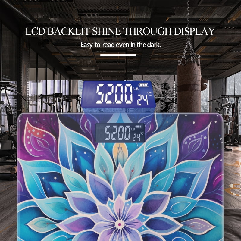 Bathroom Scale, Highly Accurate Digital Body Scale,Precisely Measures Weight up to 400 lbs-Mandala Lotus Flower With Pastel Blue And Pink Colors