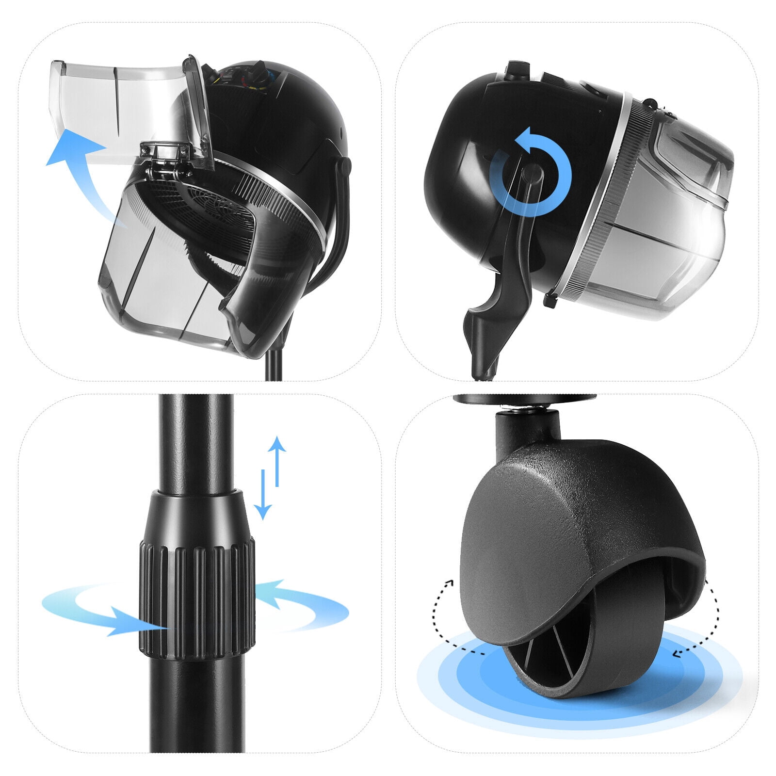 Professional Bonnet Hair Dryer Adjustable Hood Stand-Up Hairdressing with Wheels Salon Beauty Equipment