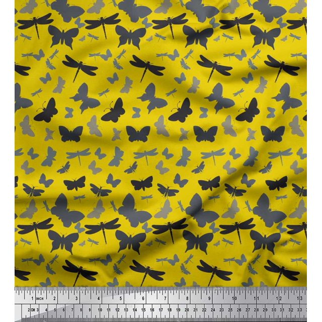 Tissu Popeline de Coton Jaune Pomme Tissu Artistique Insectes Décor Imprimé BTY 56 Pouces de Large