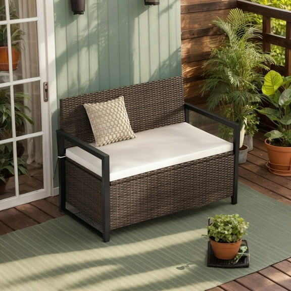 GVN Patio Storage Bench-Mix Brown and Off White