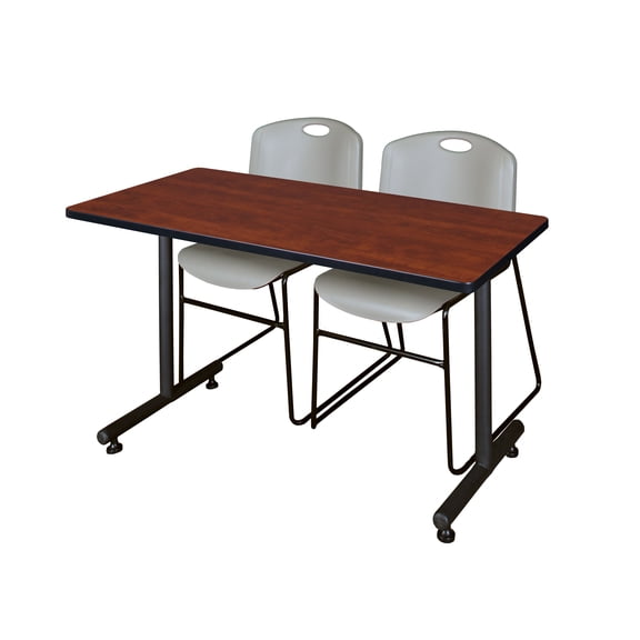 48" x 30" Kobe Training Table- Cherry and 2 Zeng Stack Chairs- Grey