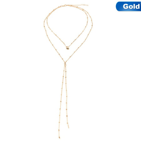 Fancyleo New Gold Silver Sexy Beads Chain Lariat Choker Necklaces Long Multilayer Water Drop Simple Party Statement Jewelry For Women